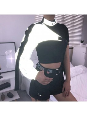 Reflective top irregular school bag fastess streamer T shirt