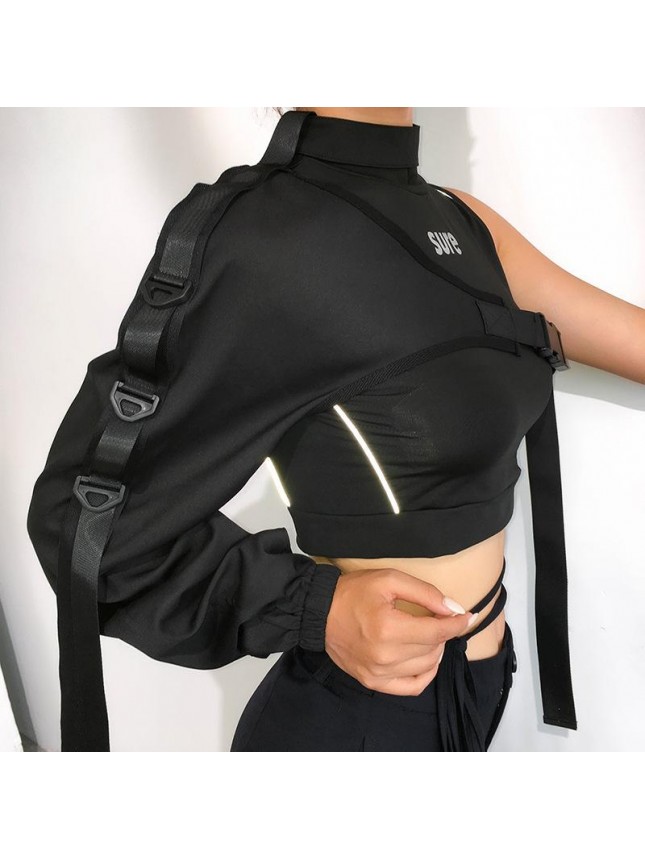 Reflective top irregular school bag fastess streamer T shirt
