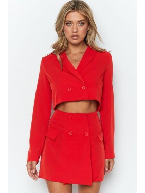 Sweet Button Front Notch Lapel Blazer Mini Two Piece Dress – Red