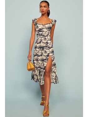 Tie Dye High Slit Sleeveless Midi Dress – Navy Blue