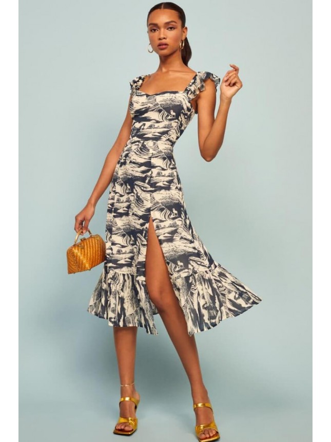 Tie Dye High Slit Sleeveless Midi Dress – Navy Blue
