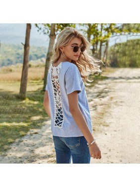 Solid color loose cross back T shirt