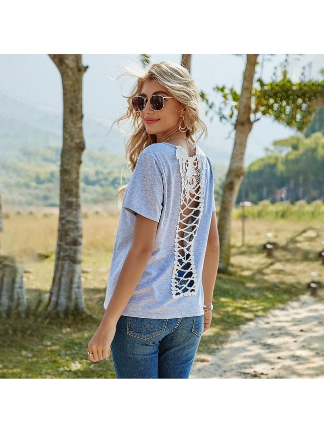 Solid color loose cross back T shirt