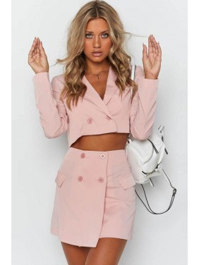 Sweet Button Front Notch Lapel Blazer Mini Two Piece Dress – Pink