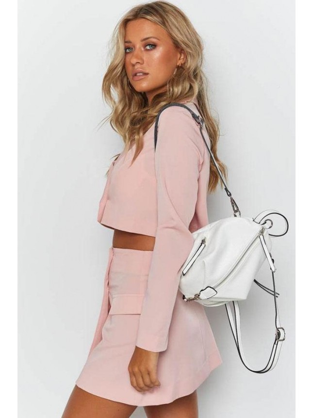 Sweet Button Front Notch Lapel Blazer Mini Two Piece Dress – Pink