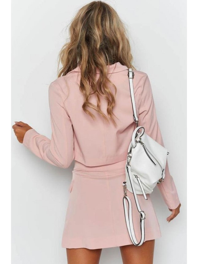 Sweet Button Front Notch Lapel Blazer Mini Two Piece Dress – Pink