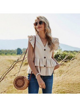 Solid color single breasted shirt top