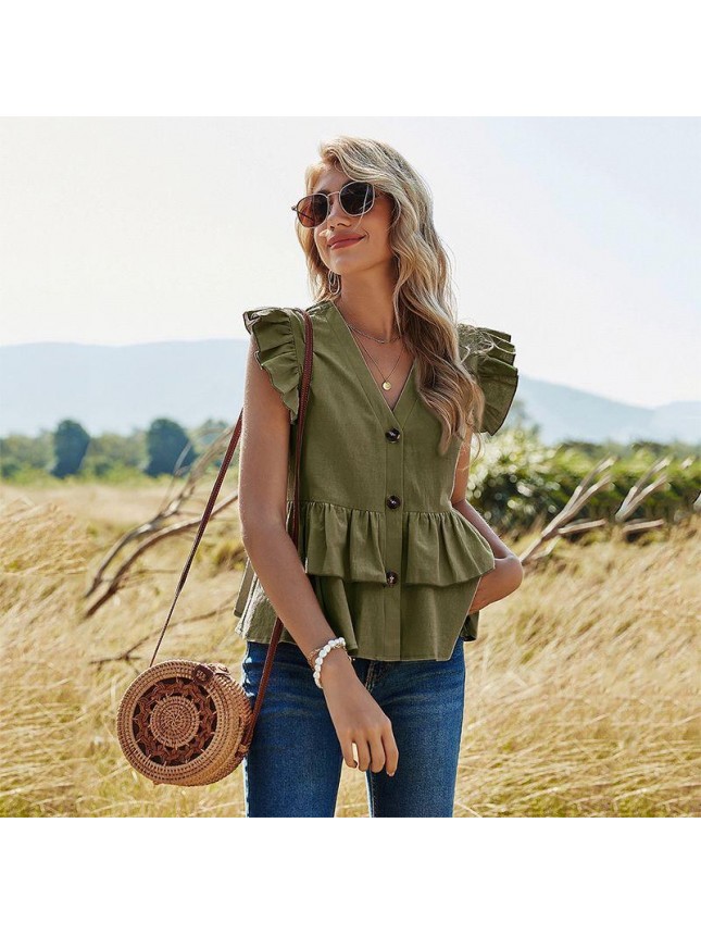 Solid color single breasted shirt top