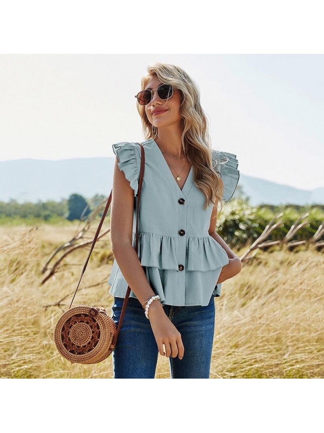 Solid color single breasted shirt top