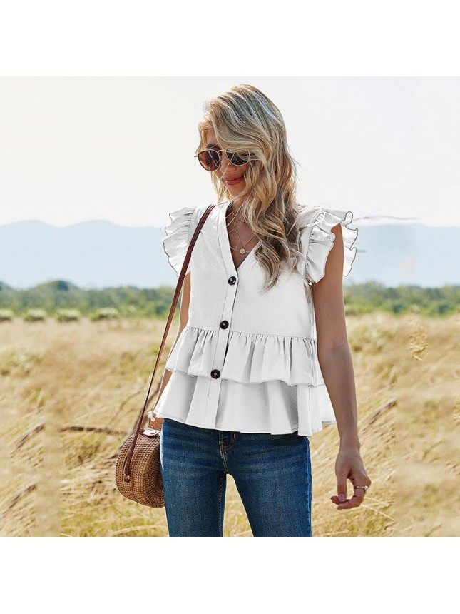 Solid color single breasted shirt top