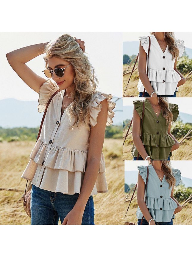 Solid color single breasted shirt top