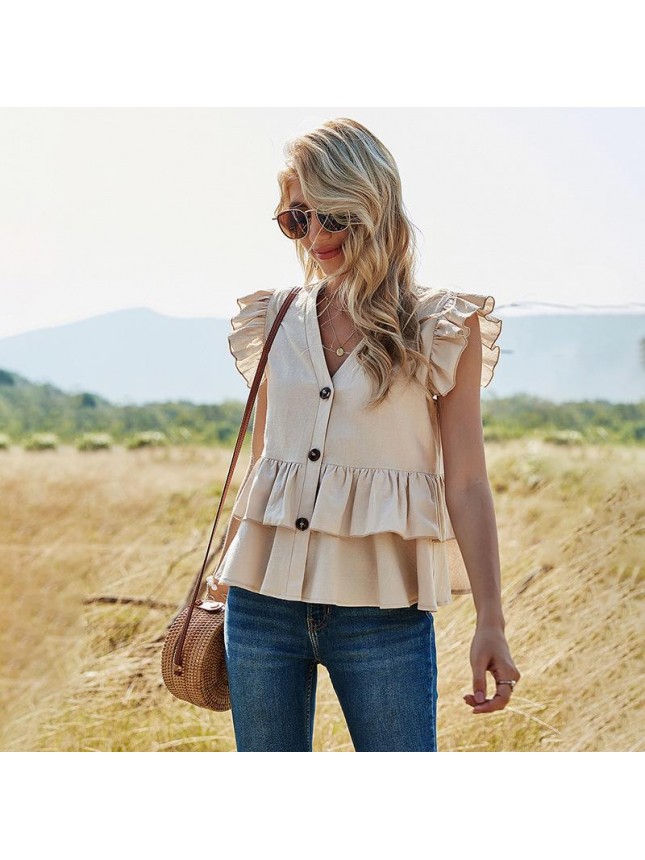 Solid color single breasted shirt top