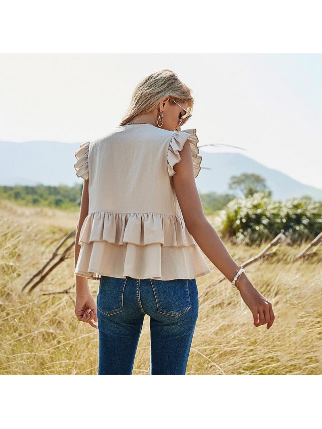 Solid color single breasted shirt top