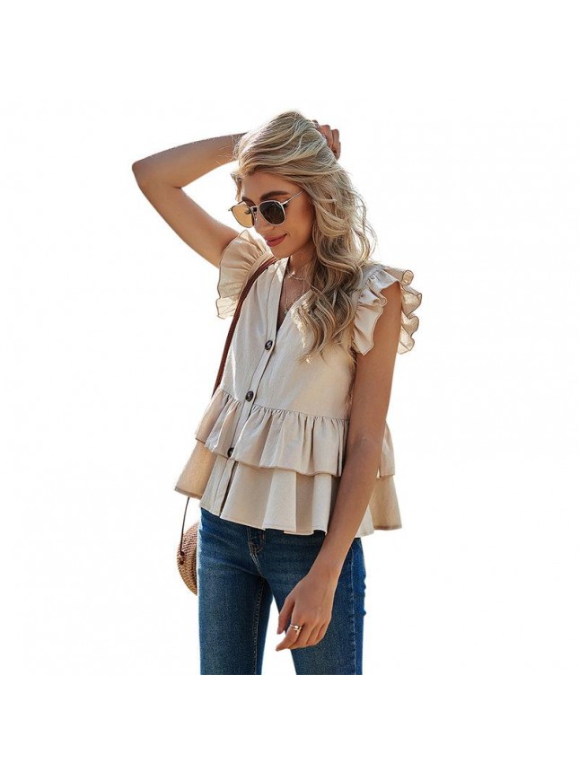 Solid color single breasted shirt top