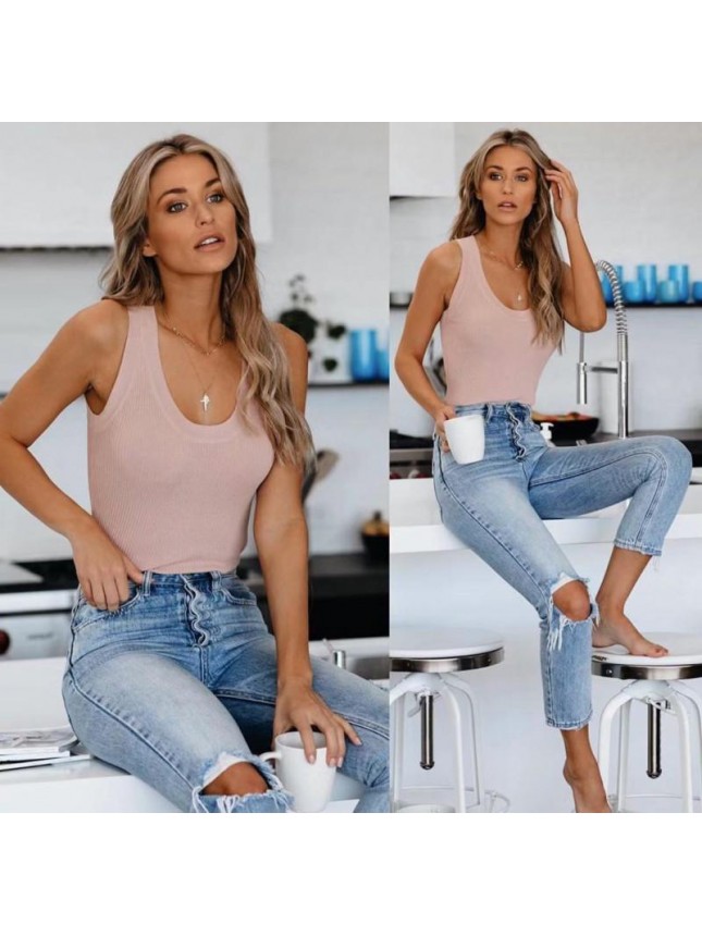Sleeveless bottoming shirt tight fitting  ice silk small vein knitted fashion outfits