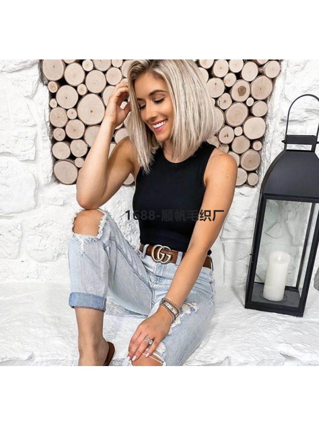 Sleeveless bottoming shirt tight fitting  ice silk small vein knitted fashion outfits