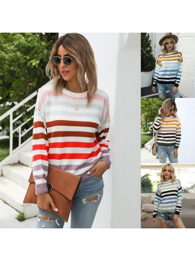 Striped color matching sweater fashion outfits