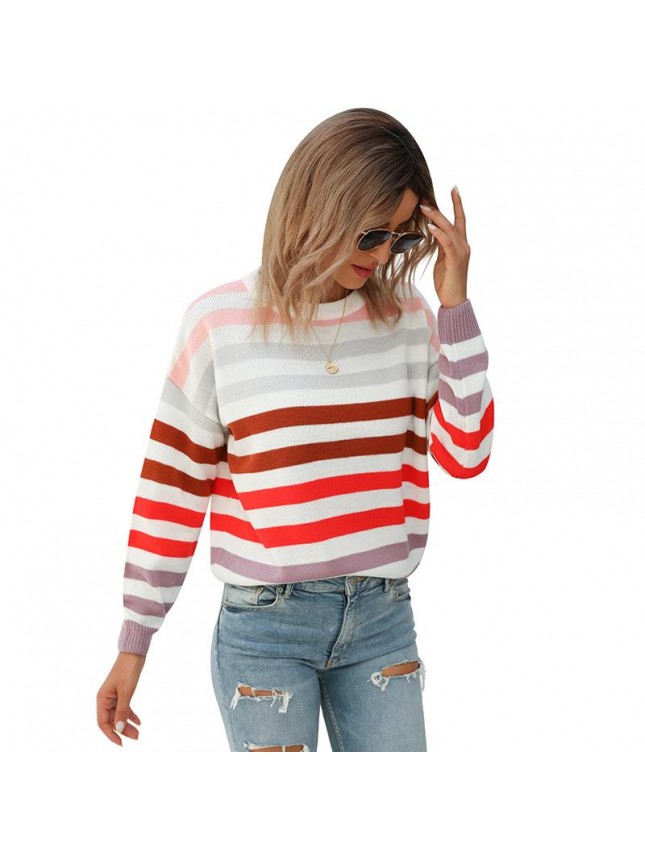 Striped color matching sweater fashion outfits