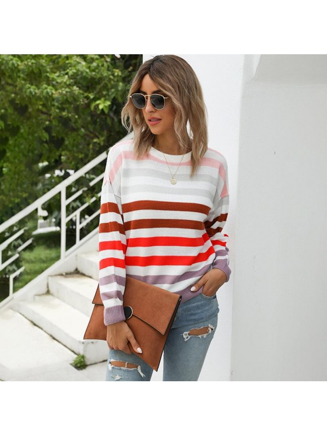 Striped color matching sweater fashion outfits