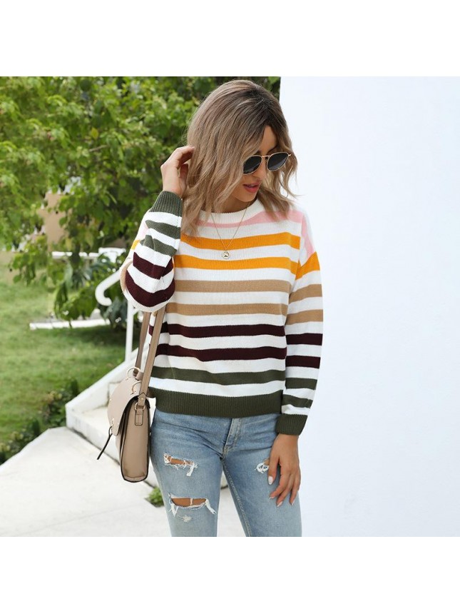 Striped color matching sweater fashion outfits