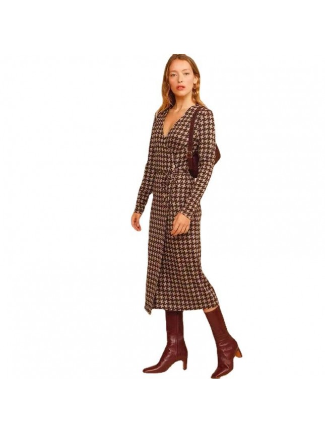 Chijo check print lace knit long sleeve dress