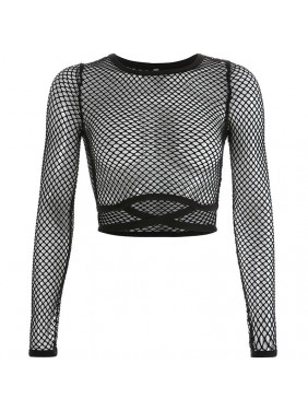Mesh hollow perspective T shirt top