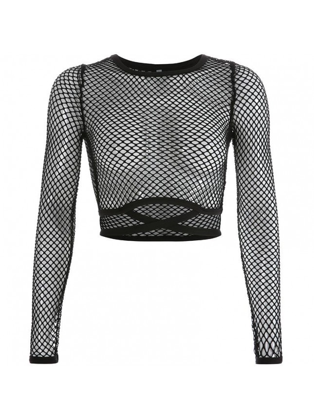 Mesh hollow perspective T shirt top