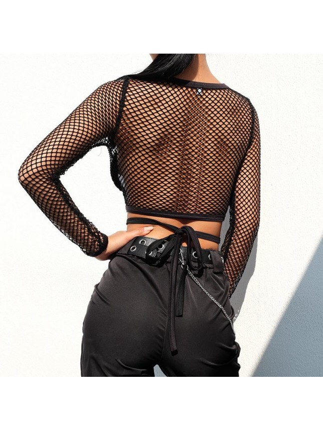 Mesh hollow perspective T shirt top