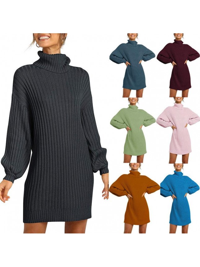 Sweater high collarlong sweater sweater dress fashion outfits