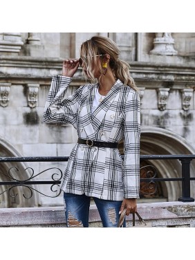Plaid double breasted small suit outer suit long sleeve shirt