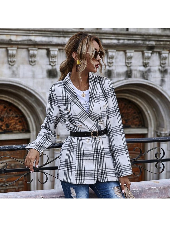 Plaid double breasted small suit outer suit long sleeve shirt