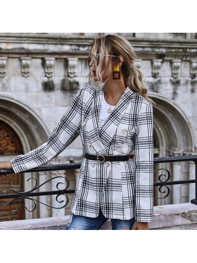 Plaid double breasted small suit outer suit long sleeve shirt
