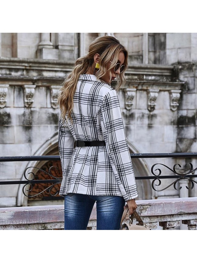 Plaid double breasted small suit outer suit long sleeve shirt