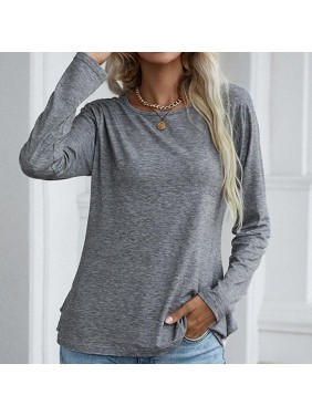Loose long sleeved sleeve back lace splicing solid color T shirt