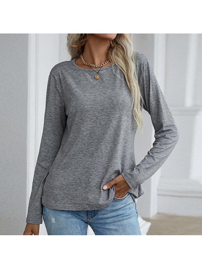 Loose long sleeved sleeve back lace splicing solid color T shirt