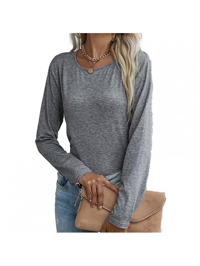 Loose long sleeved sleeve back lace splicing solid color T shirt