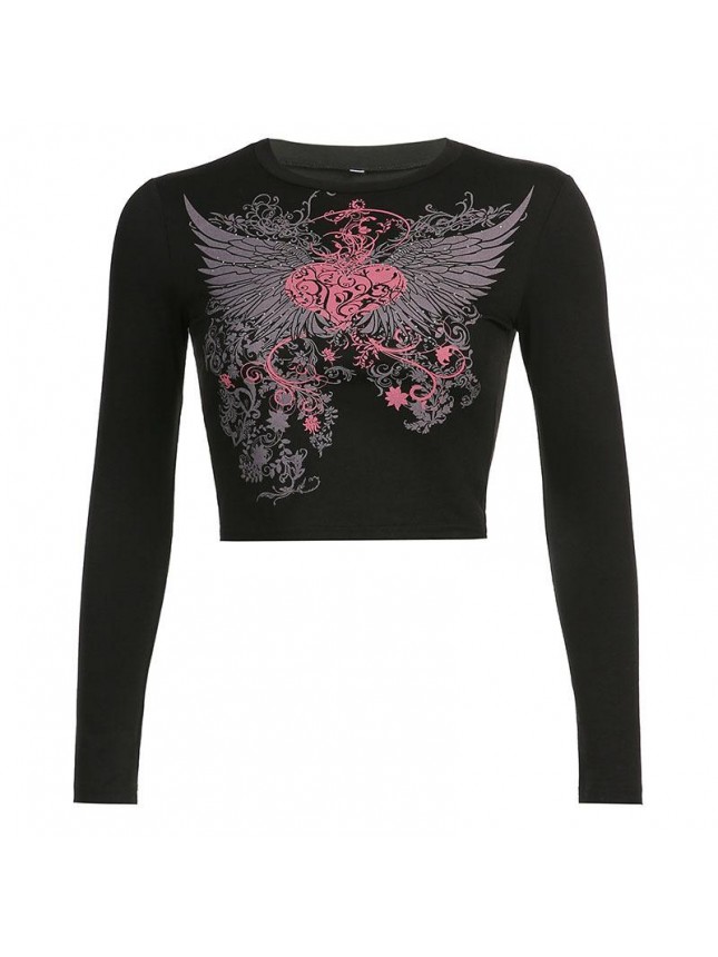 Hot diamond printing collision, black umbilica, short, bottom, long sleeved dress, t shirt