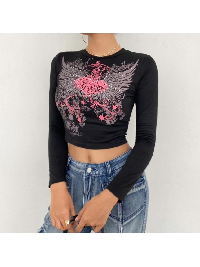 Hot diamond printing collision, black umbilica, short, bottom, long sleeved dress, t shirt