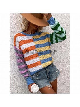 Striped loose sweater splicing sweater fashion outfits