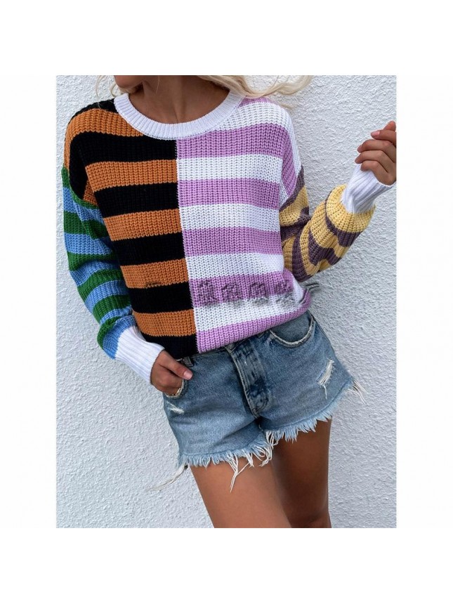 Striped loose sweater splicing sweater fashion outfits