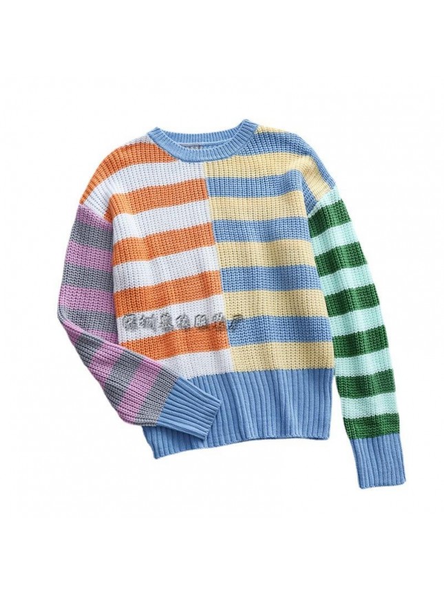 Striped loose sweater splicing sweater fashion outfits