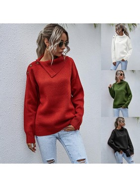 Side sweater shoulder button fashion outfits