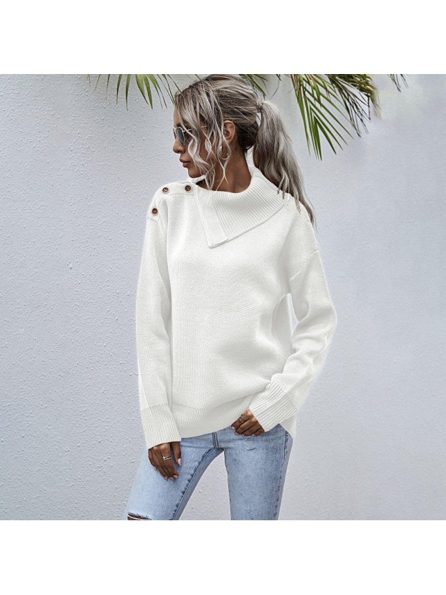 Side sweater shoulder button fashion outfits