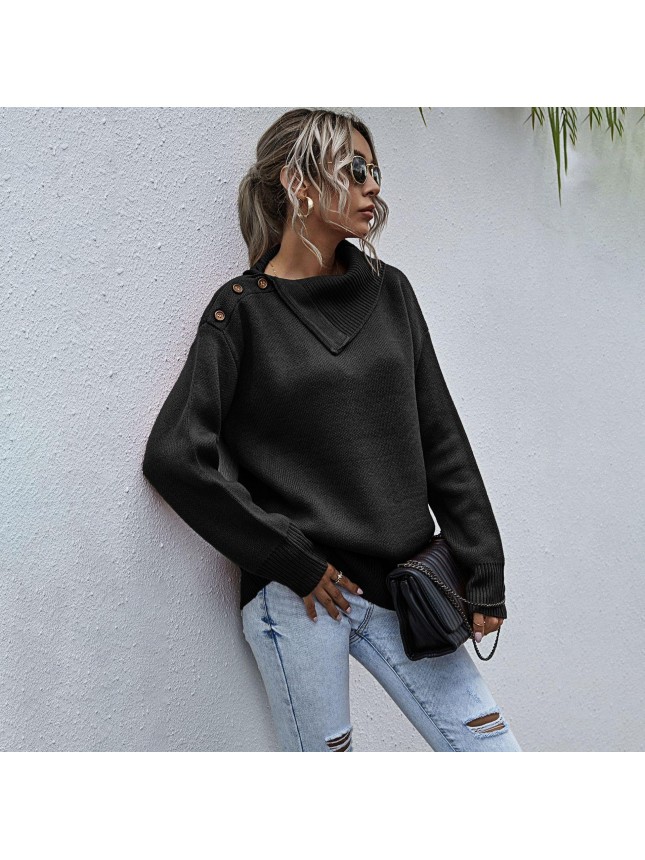 Side sweater shoulder button fashion outfits