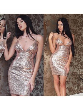 Glitter Ruched Bodycon Sequin Mini Dress – Pink