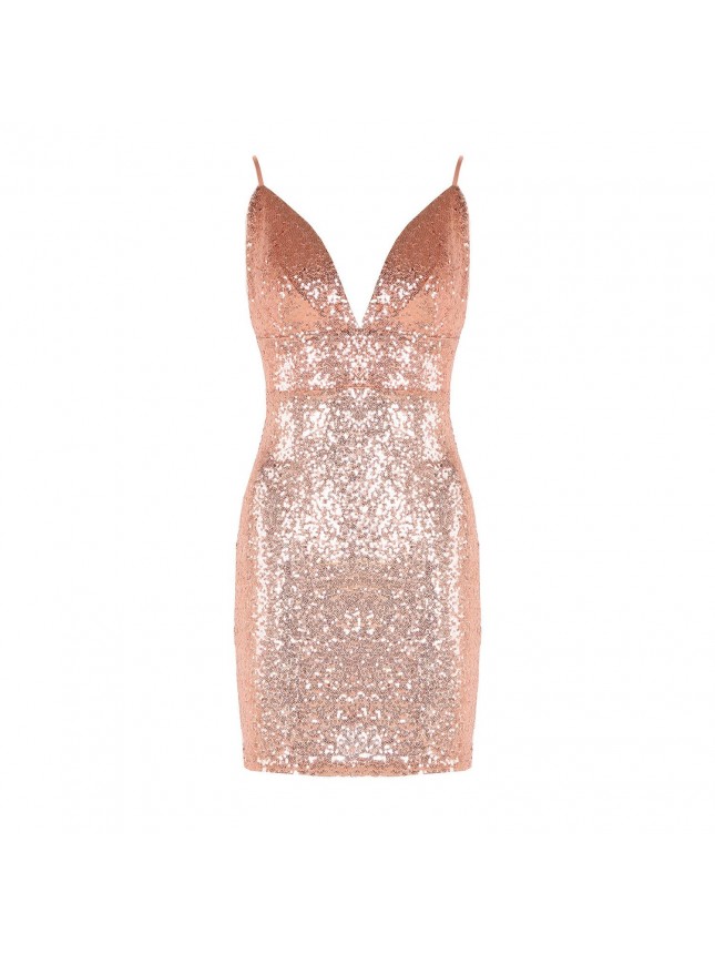 Glitter Ruched Bodycon Sequin Mini Dress – Pink