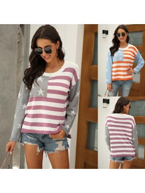 Striped color matching sweater US flag fashion outfits