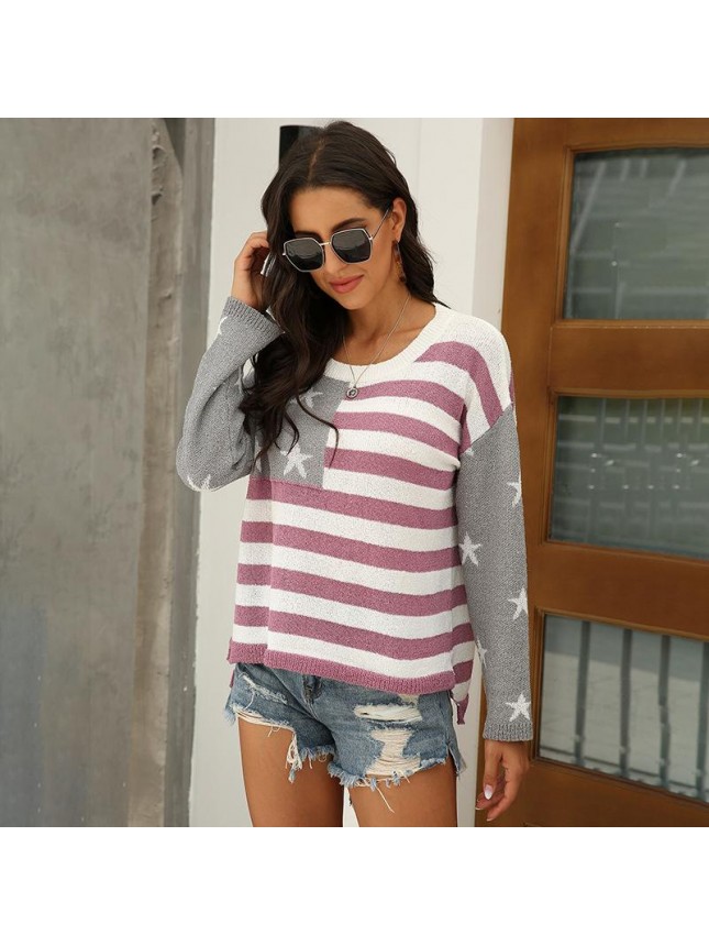 Striped color matching sweater US flag fashion outfits