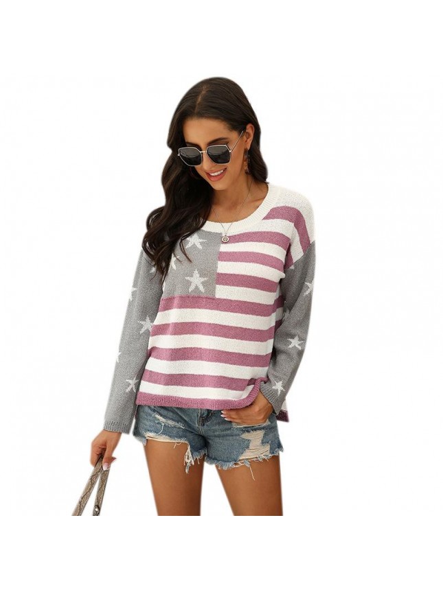Striped color matching sweater US flag fashion outfits