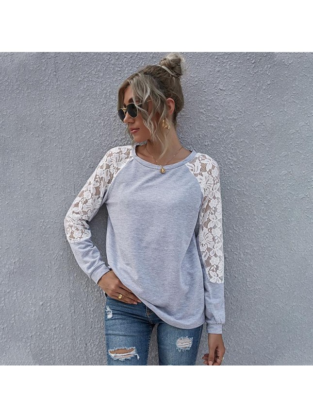 Stitching sweater lace long sleeve shirt